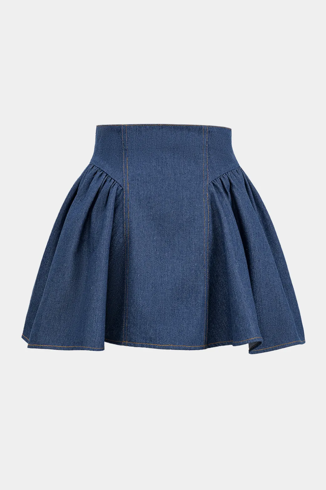 Fashion Denim Ruched Button High Waist Skirt Skirts