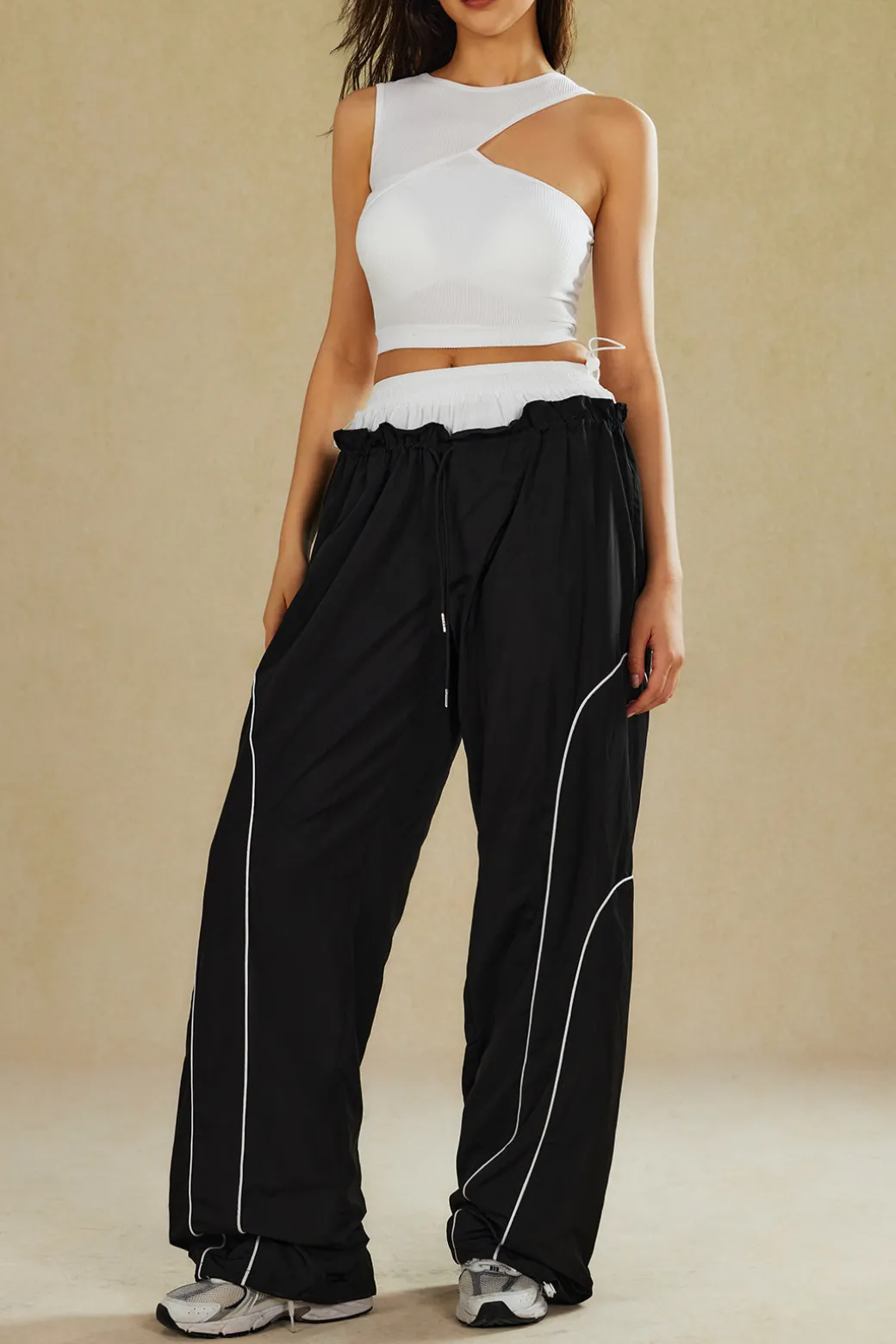 Hot Double Waistband Color Block Trousers Pants