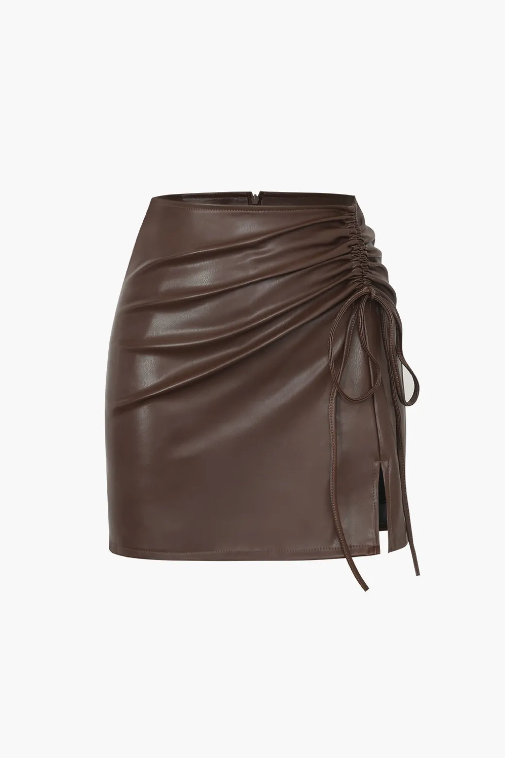 New Drawstring Slit Leather Mini Skirt Skirts