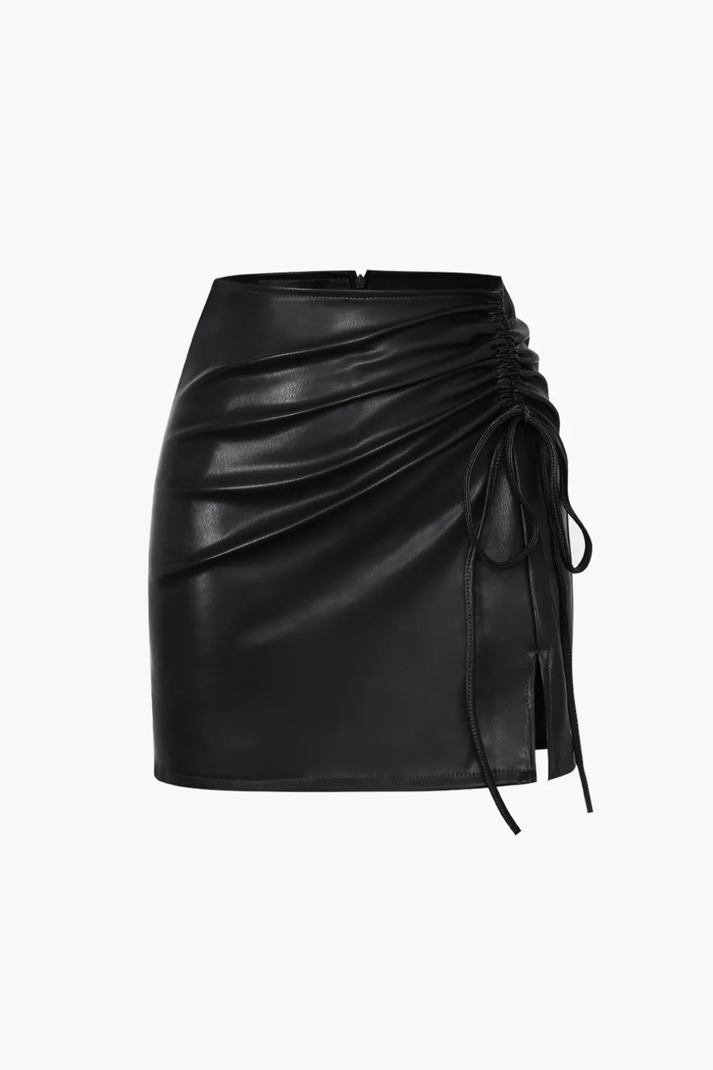 New Drawstring Slit Leather Mini Skirt Skirts