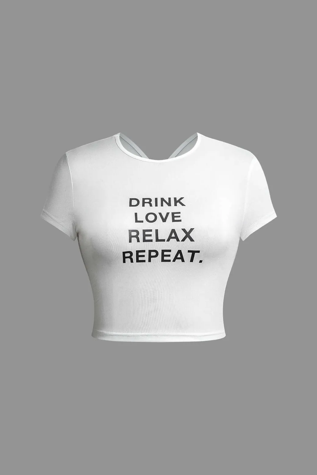 Fashion DRINK LOVE RELAX REPEAT Letter Print Ruched Cut Out T-shirt T-Shirts