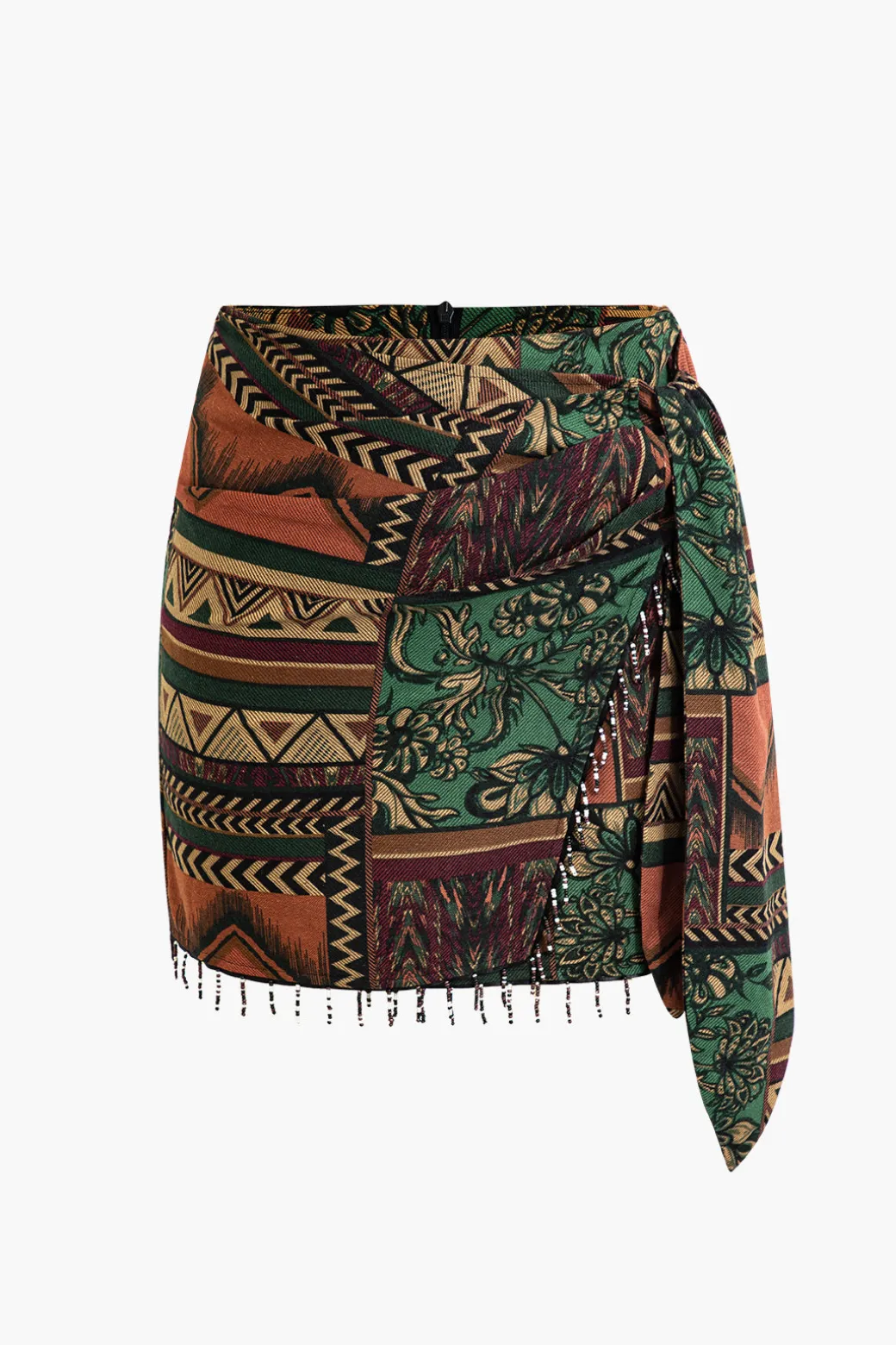 Fashion Ethnic Pattern Beaded Fringe Mini Skirt Skirts