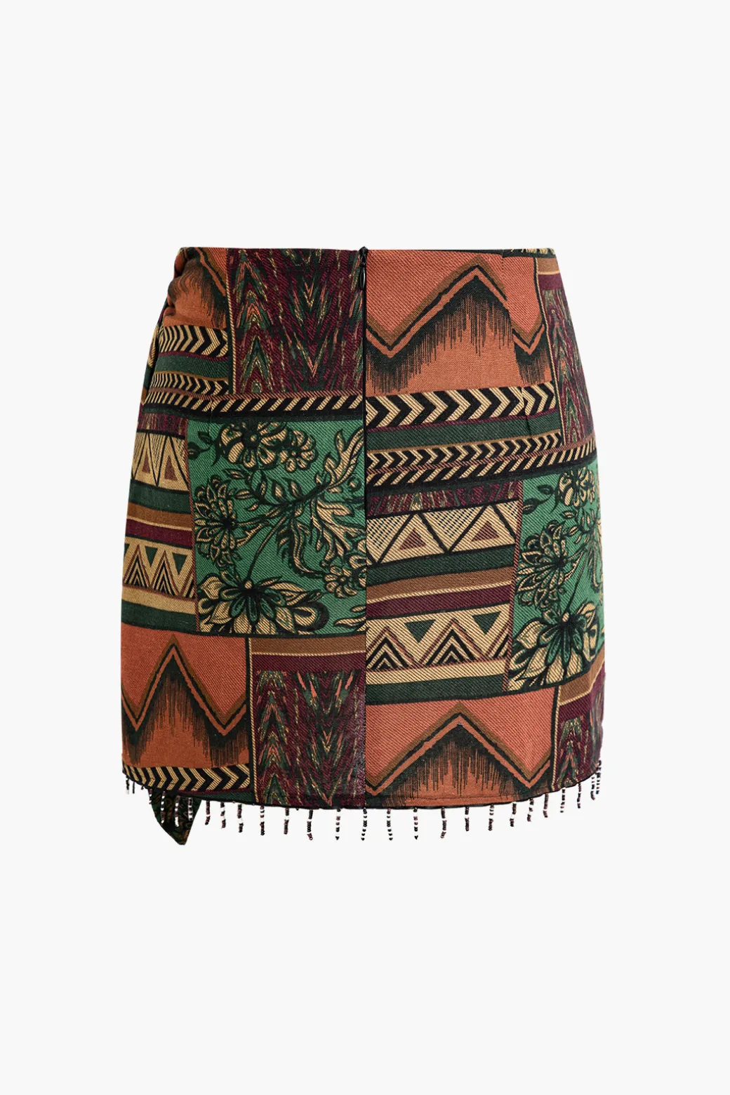 Fashion Ethnic Pattern Beaded Fringe Mini Skirt Skirts