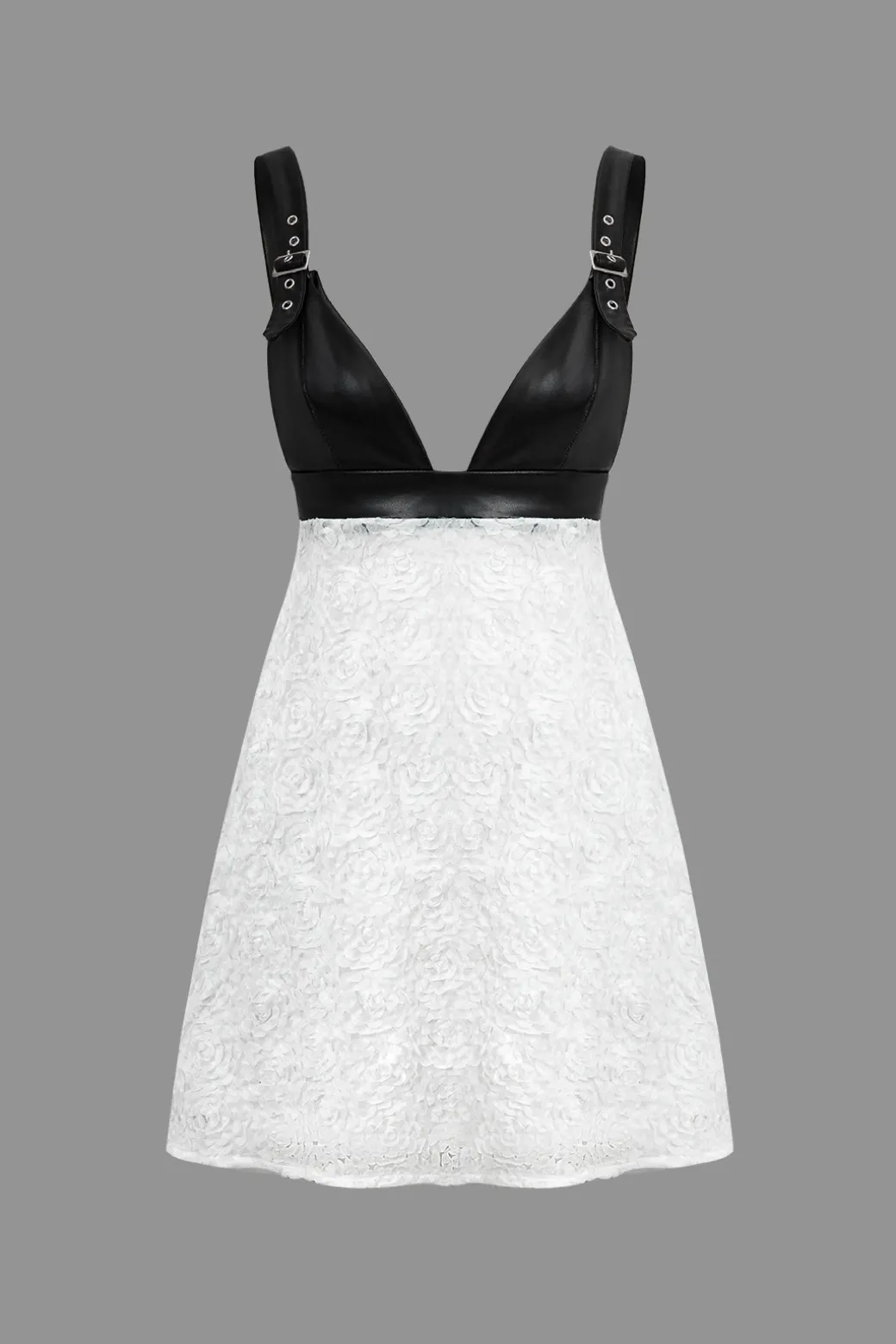 New Faux Leather Appliques Sleeveless Mini Dress Mini Dresses