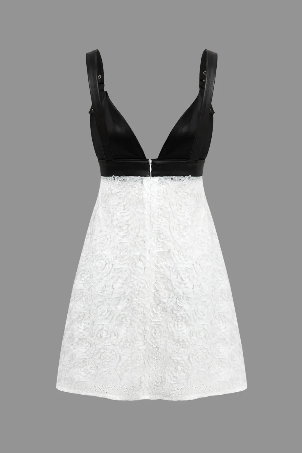 New Faux Leather Appliques Sleeveless Mini Dress Mini Dresses