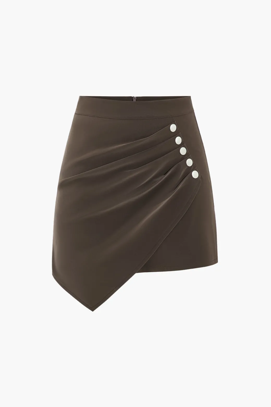 New Faux Leather Asymmetrical Button Ruched Skirt Skirts