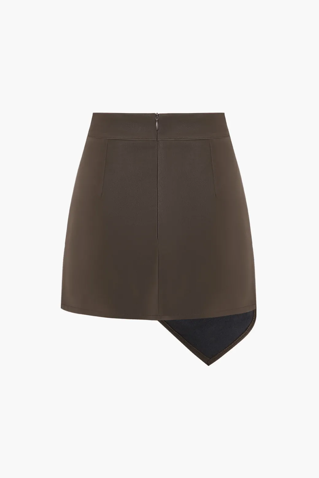 New Faux Leather Asymmetrical Button Ruched Skirt Skirts