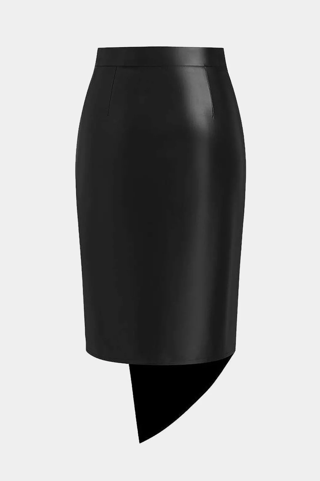New Faux Leather Asymmetrical Ruched Skirt Skirts