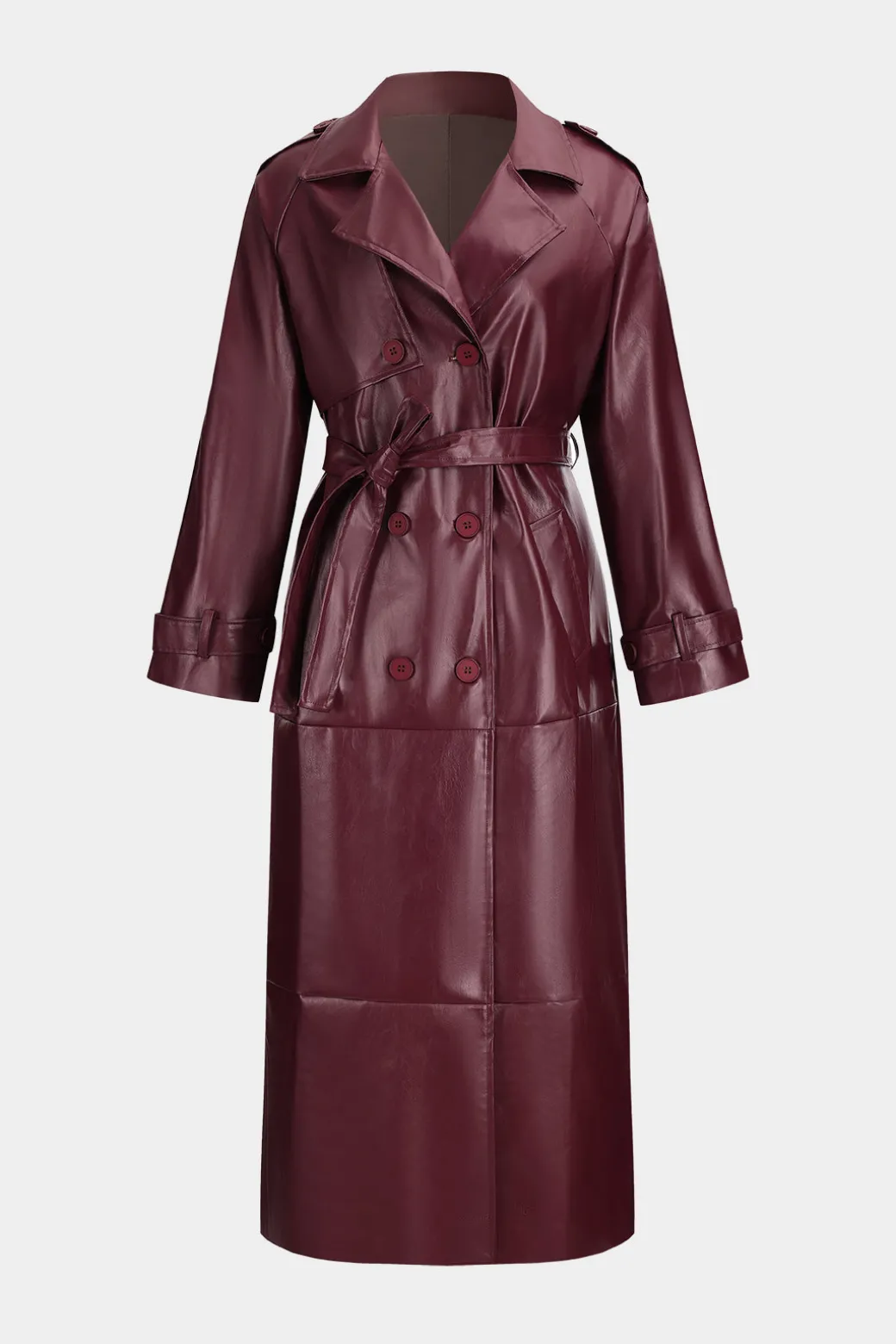Fashion Faux Leather Belted Button Coat Outerwear | Outerwear
