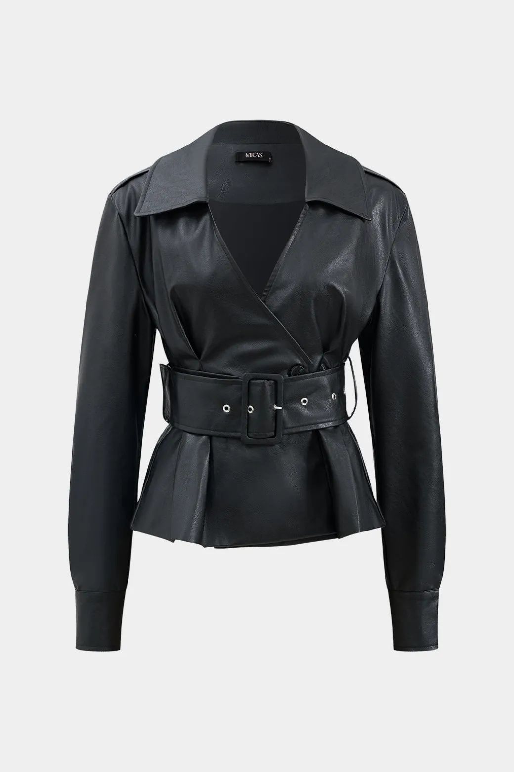 New Faux Leather Button Belted Jacket Outerwear | Outerwear