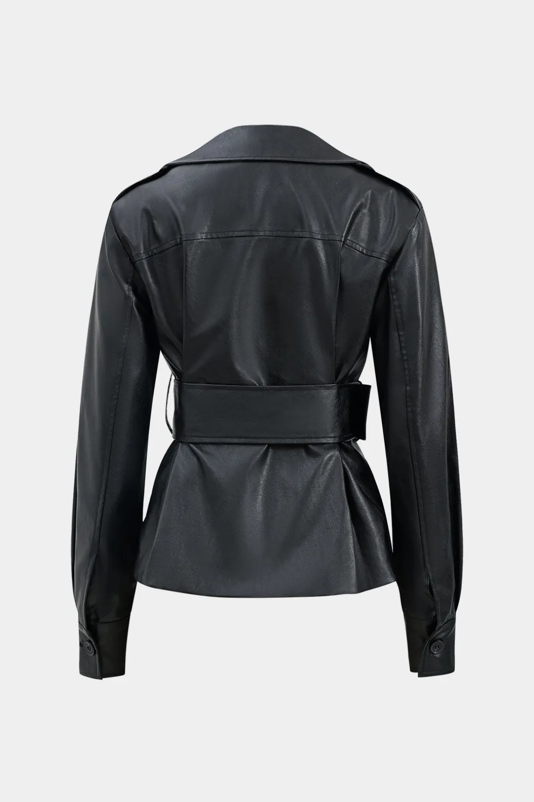 New Faux Leather Button Belted Jacket Outerwear | Outerwear