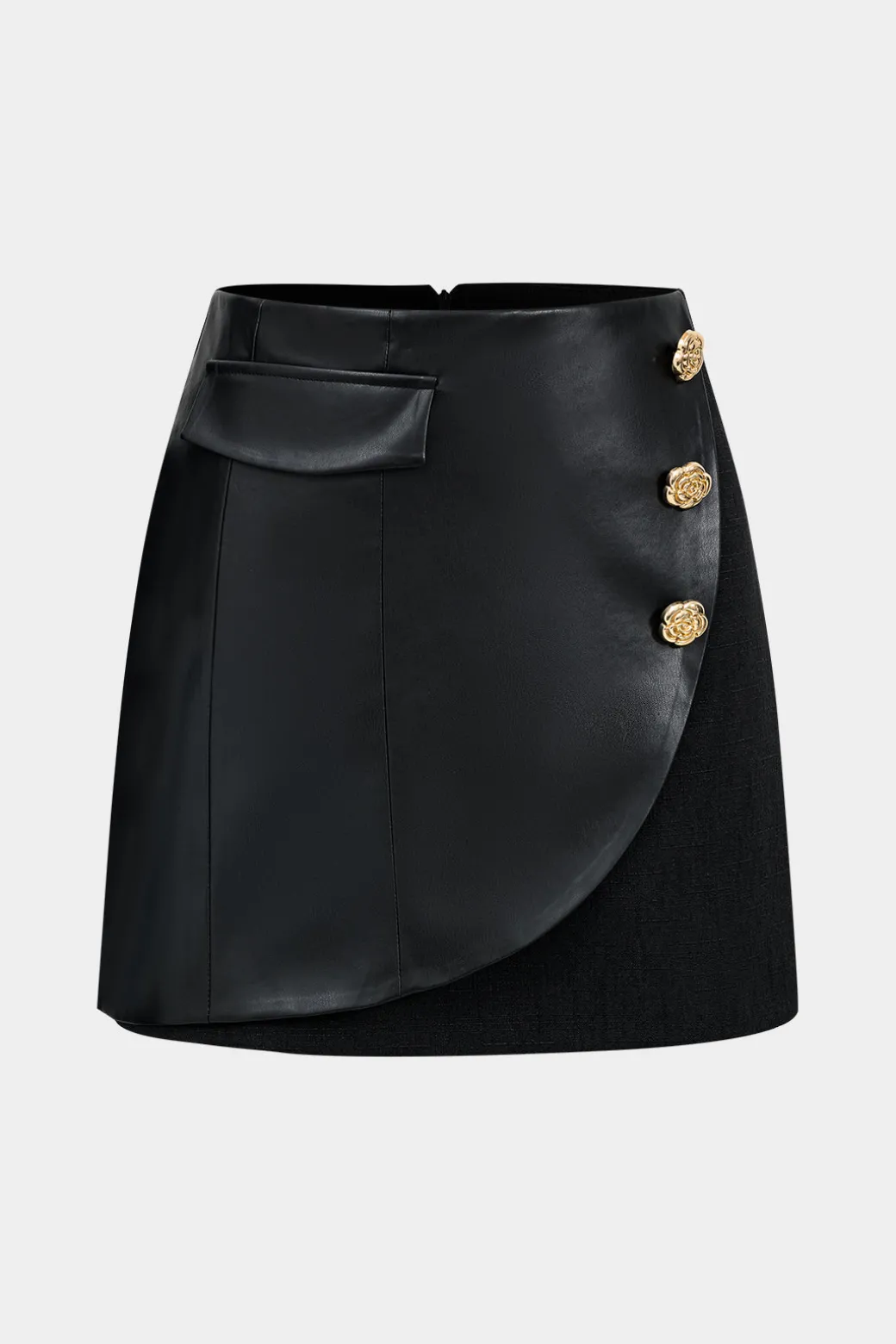 New Faux Leather Button Mini Skirt Skirts