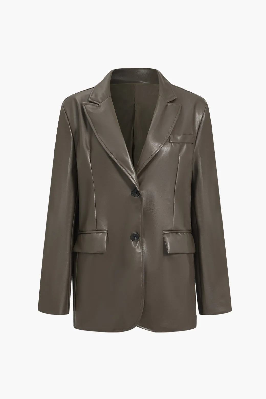 Hot Faux Leather Buttoned Notched Lapel Blazer Outerwear | Outerwear