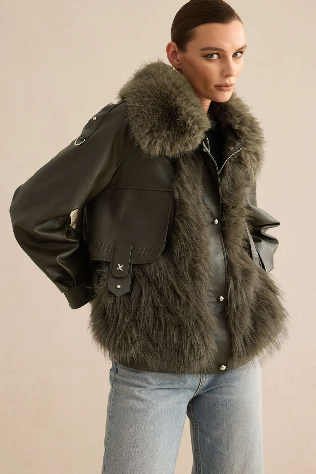 Hot Faux Leather Fur Patchwork Coat Outerwear | Outerwear