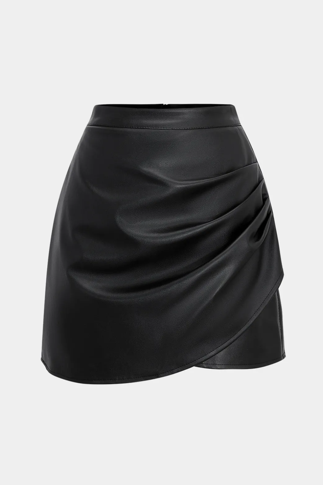 New Faux Leather High Waist Ruched Skirt Skirts