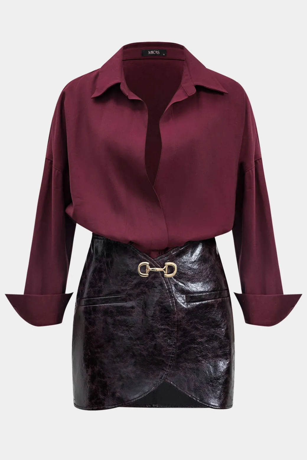 New Faux Leather Metallic Patchwork Long Sleeve Mini Dress Long Sleeve Dresses | Mini Dresses