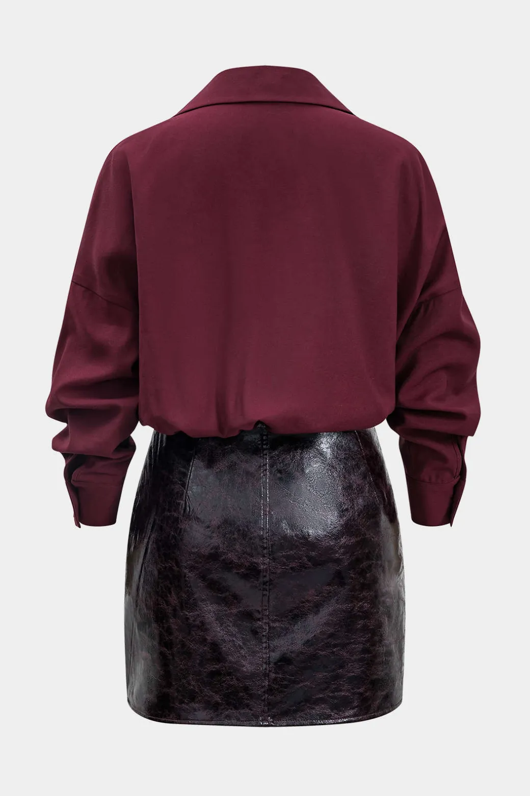 New Faux Leather Metallic Patchwork Long Sleeve Mini Dress Long Sleeve Dresses | Mini Dresses