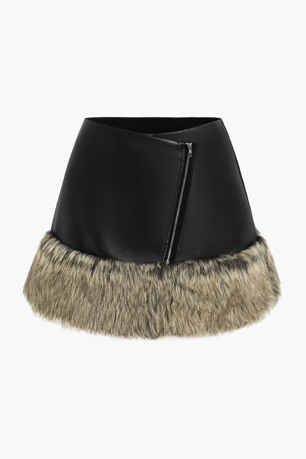 Online Faux Leather Patchwork Fur Skirt Skirts