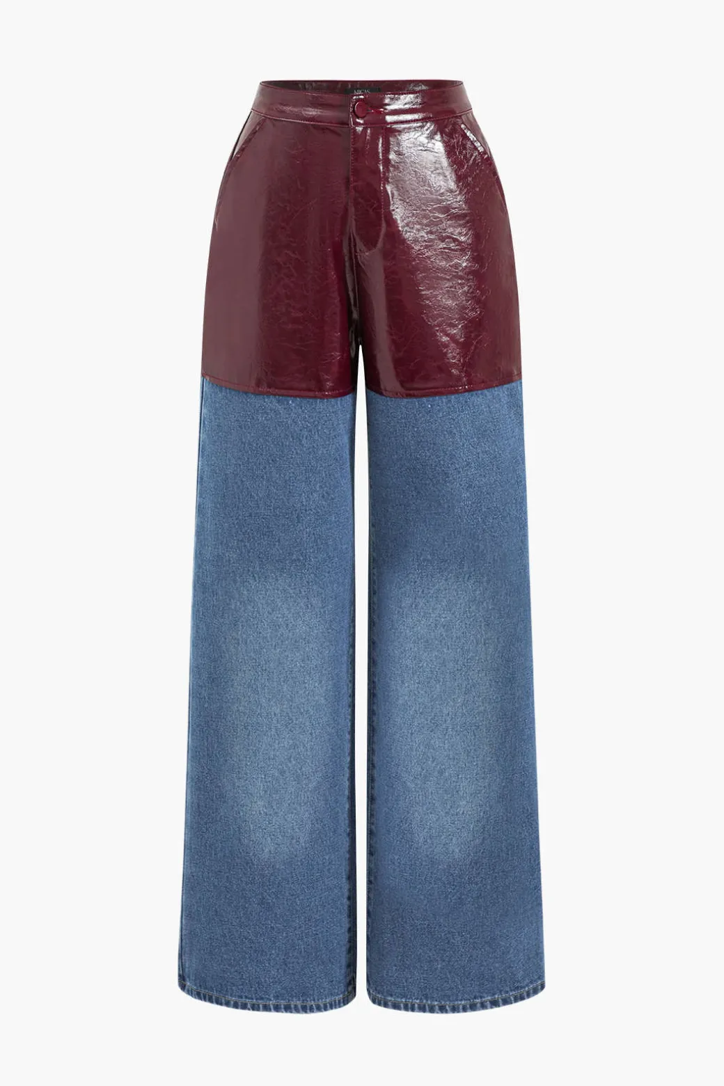 Shop Faux Leather Patchwork Jeans Jeans