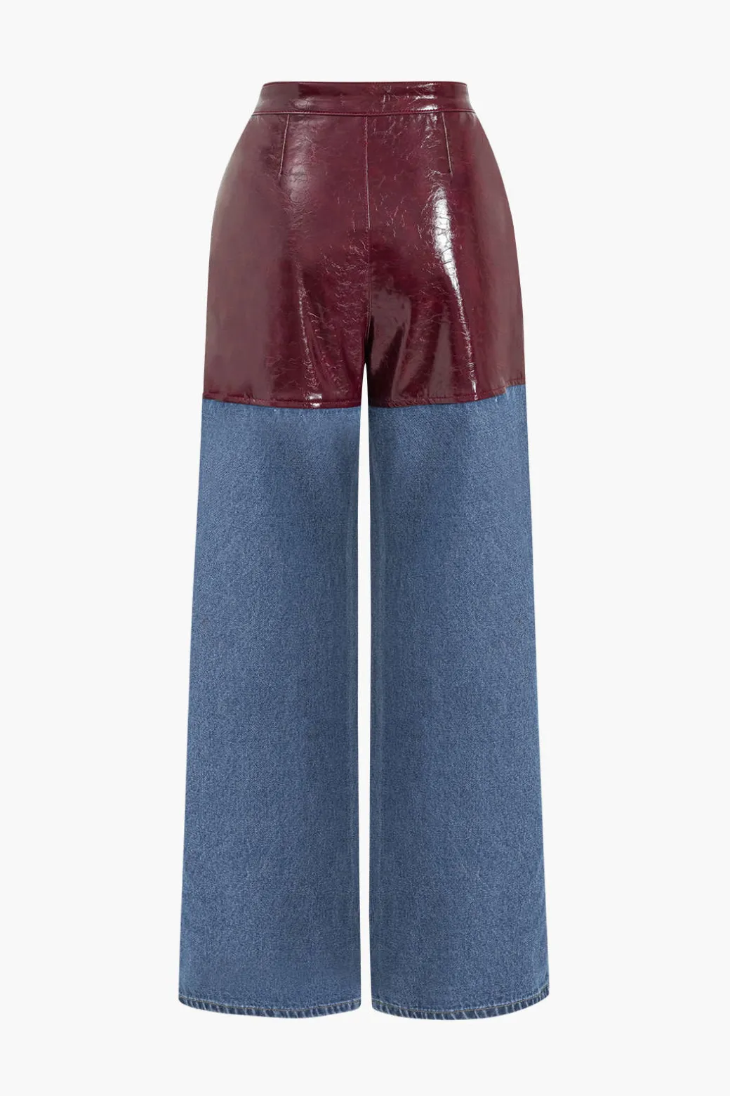 Shop Faux Leather Patchwork Jeans Jeans