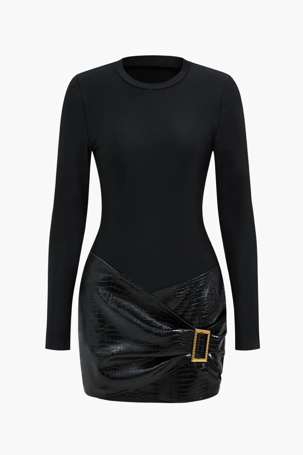 Hot Faux Leather Patchwork Long Sleeve Mini Dress Long Sleeve Dresses | Mini Dresses