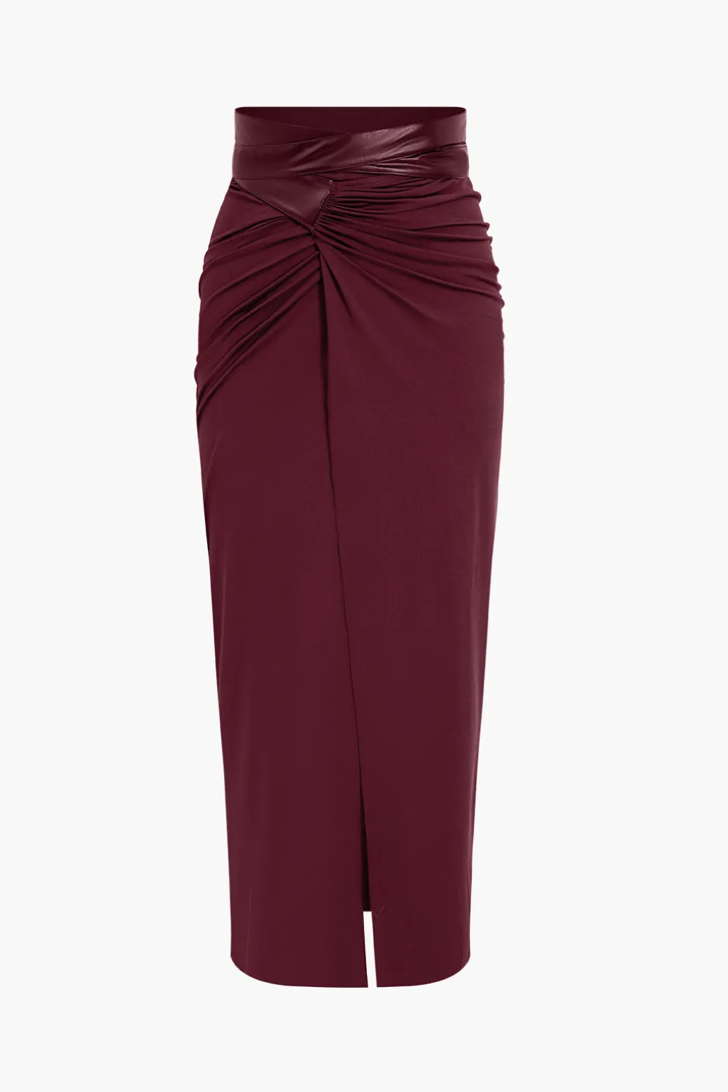 New Faux Leather Patchwork Ruched Skirt Skirts