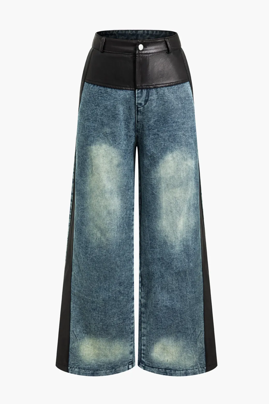 Clearance Faux Leather Patchwork Wide Leg Jeans Jeans