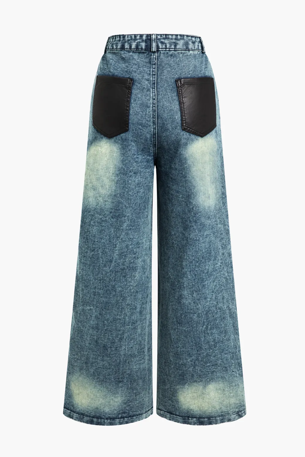 Clearance Faux Leather Patchwork Wide Leg Jeans Jeans