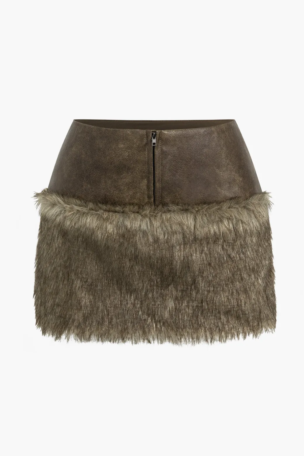 Flash Sale Faux Leather Patchwork Zipper Skirt Skirts