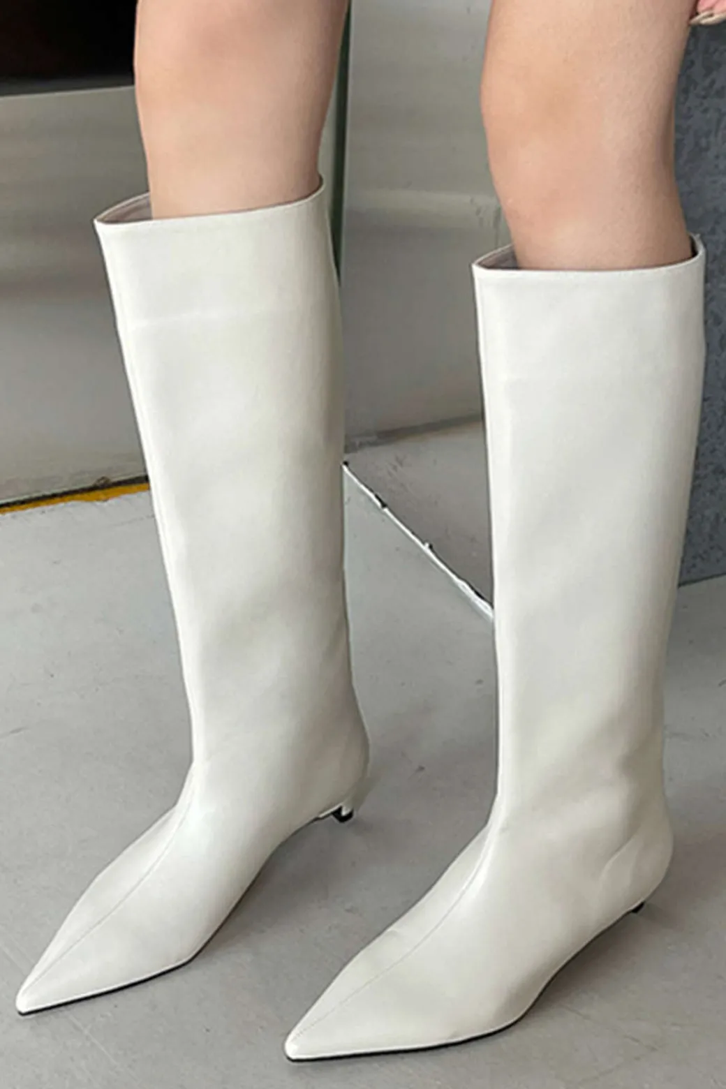 Sale Faux Leather Pointed Toe Thin Heel Knee-High Mid Calf Boots Shoes | Shoes