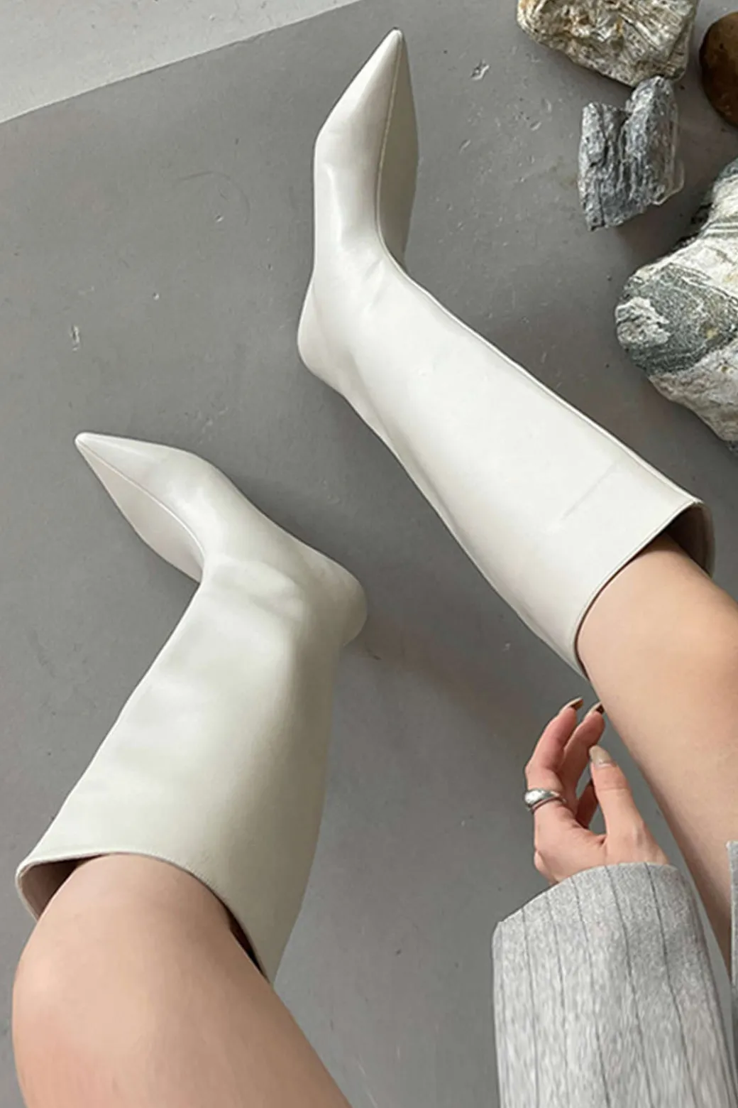 Sale Faux Leather Pointed Toe Thin Heel Knee-High Mid Calf Boots Shoes | Shoes