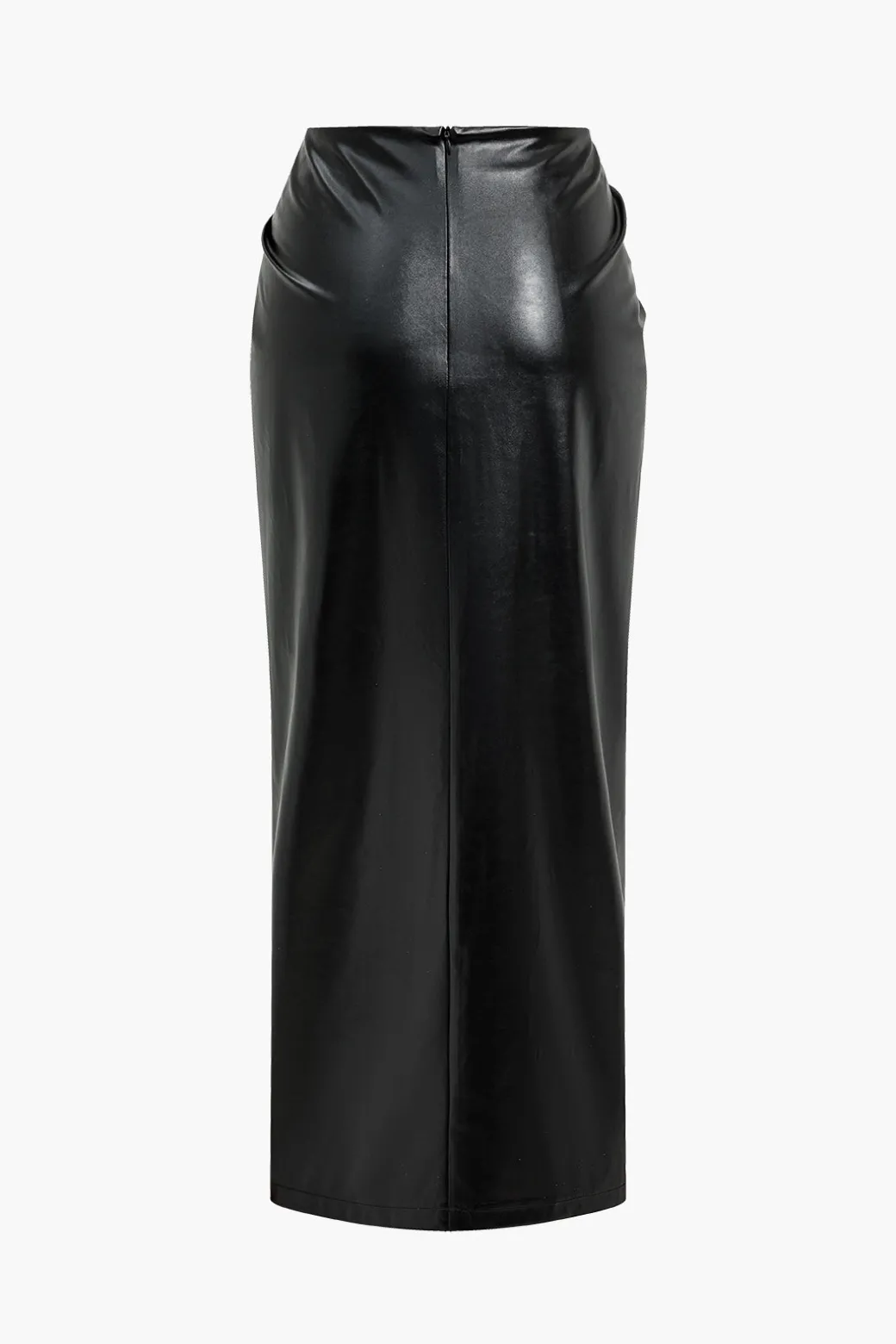 Clearance Faux Leather Ruched Skirt Skirts
