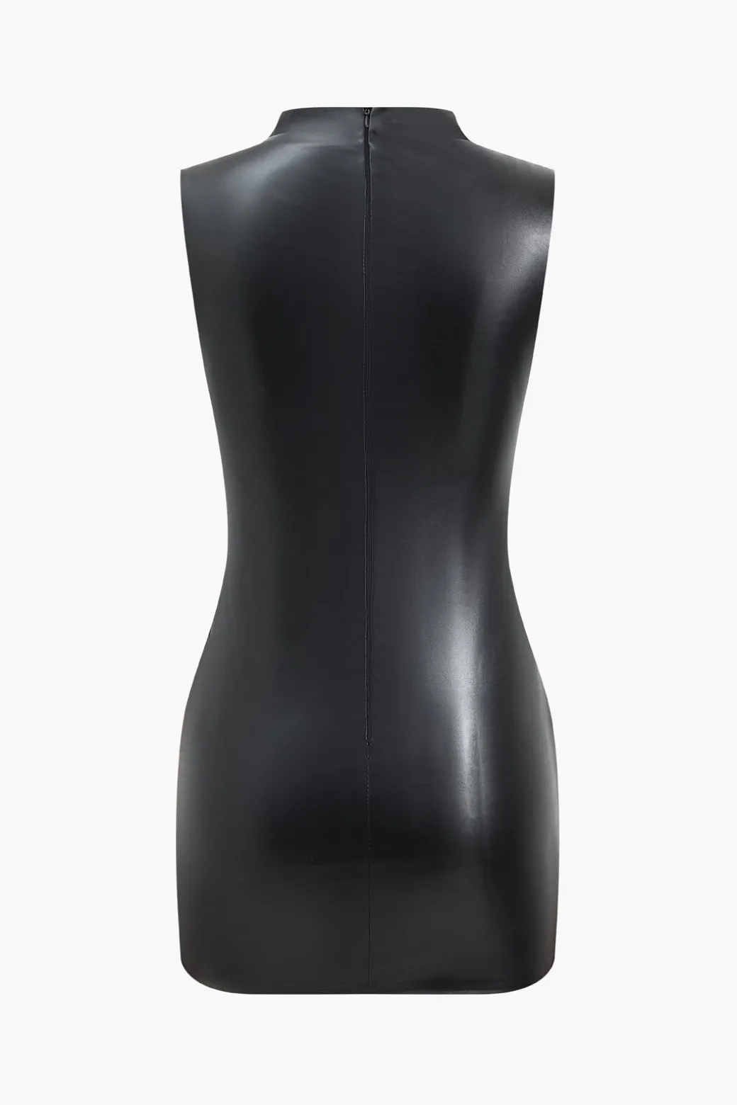New Faux Leather Ruched Sleeveless Asymmetrical Mini Dress Mini Dresses