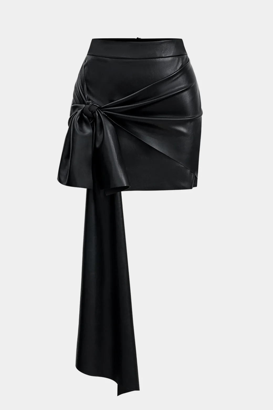 Discount Faux Leather Tie Front Asymmetrical Skirt Skirts