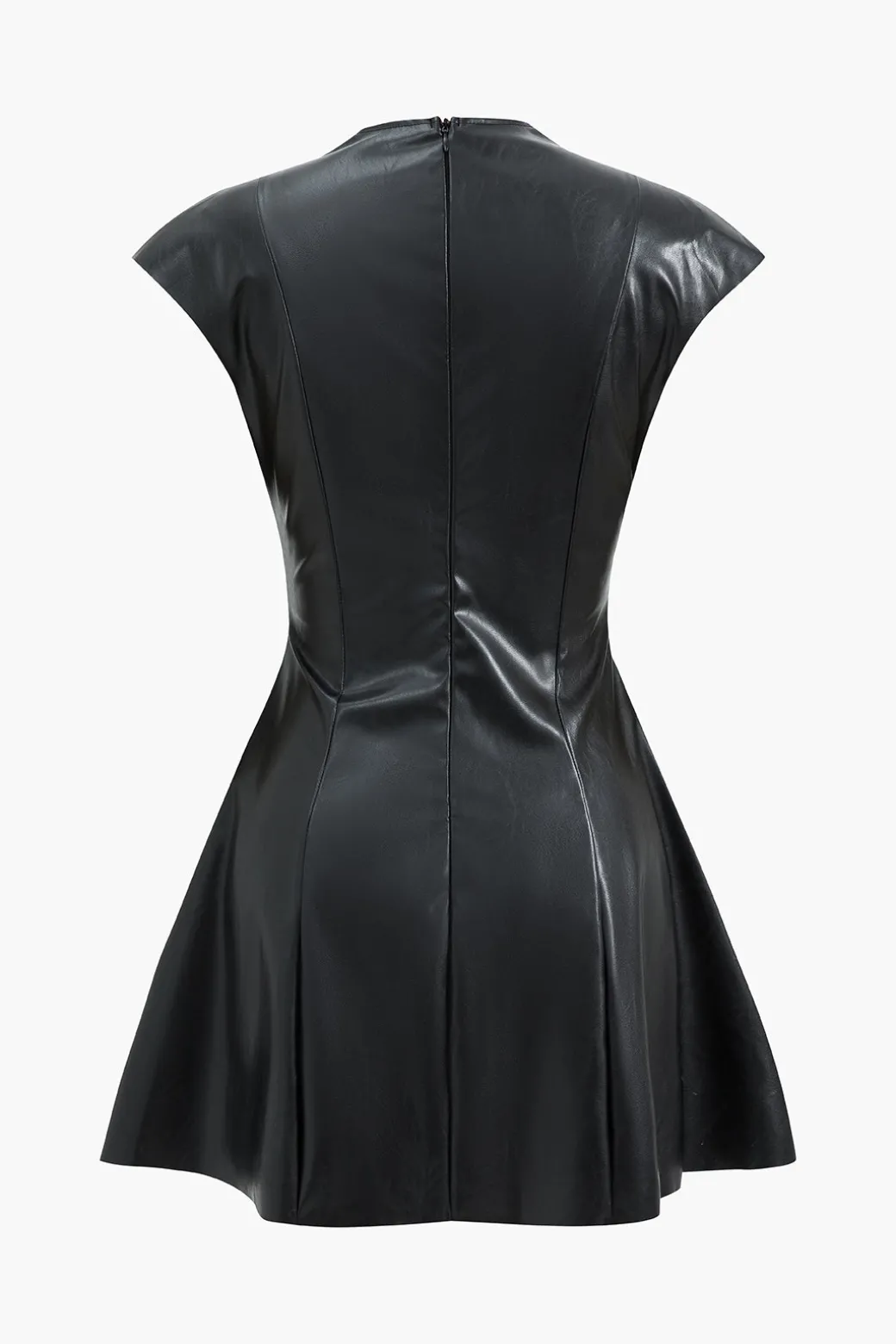 New Faux Leather V-Neck Mini Dress With Fake Pockets Mini Dresses