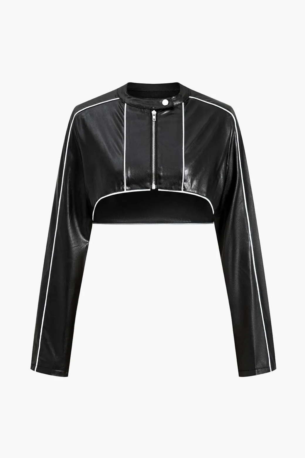 Hot Faux Leather Zipper Detail Contrast Binding Jacket Outerwear | Outerwear
