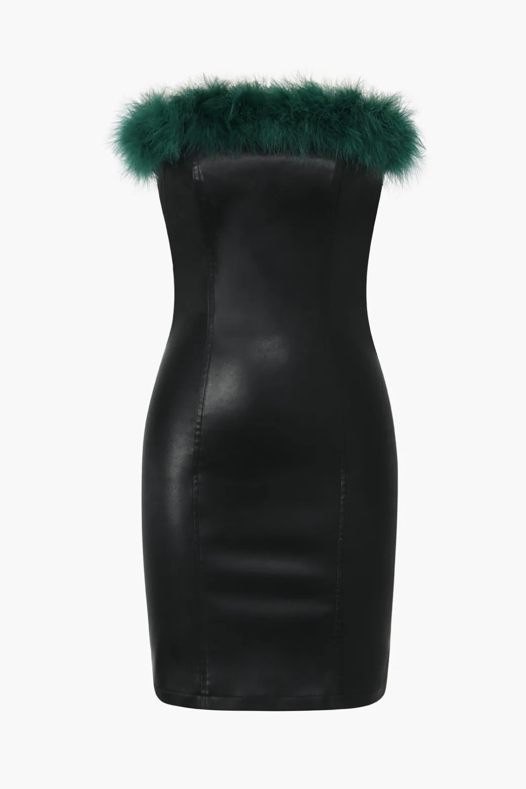 Online Feather Neckline Leather Mini Dress Mini Dresses