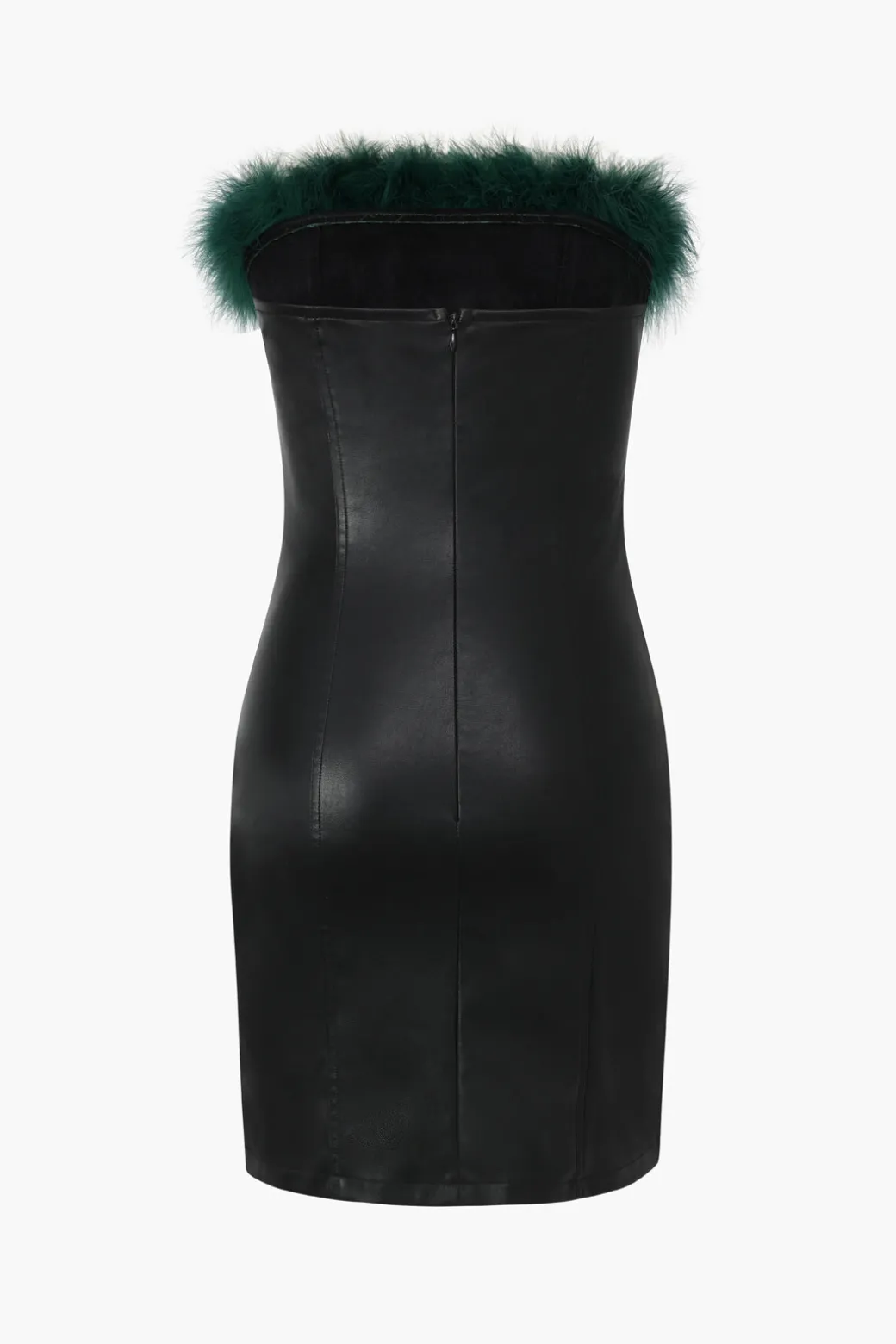 Online Feather Neckline Leather Mini Dress Mini Dresses