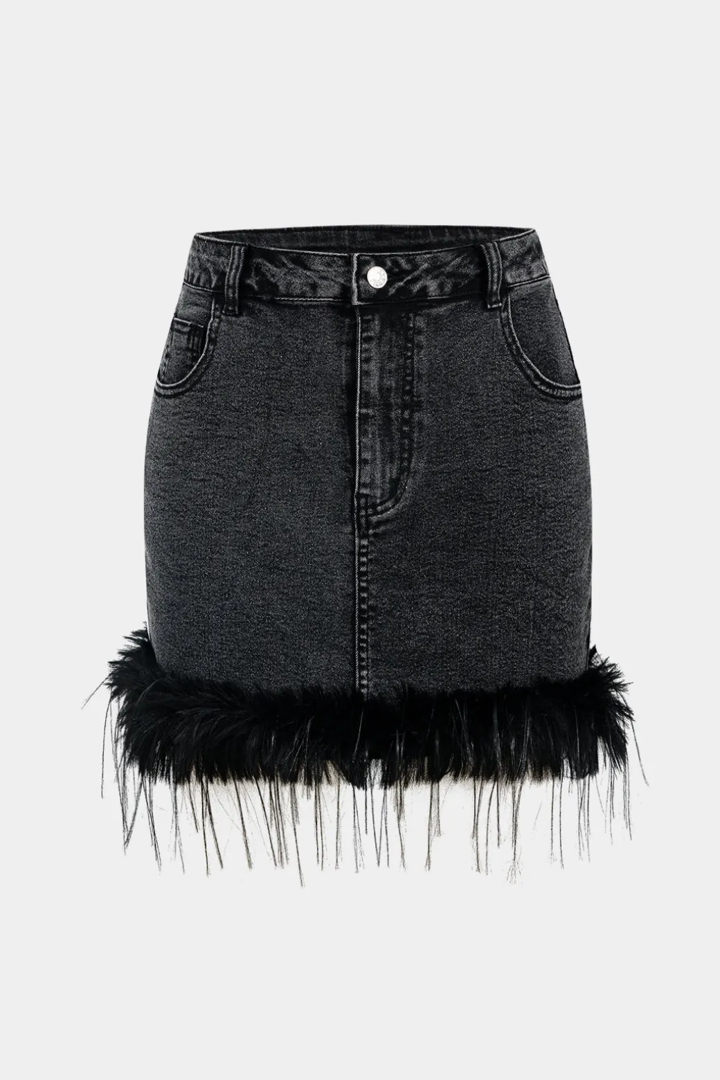 Hot Feathered Denim Skirt Skirts