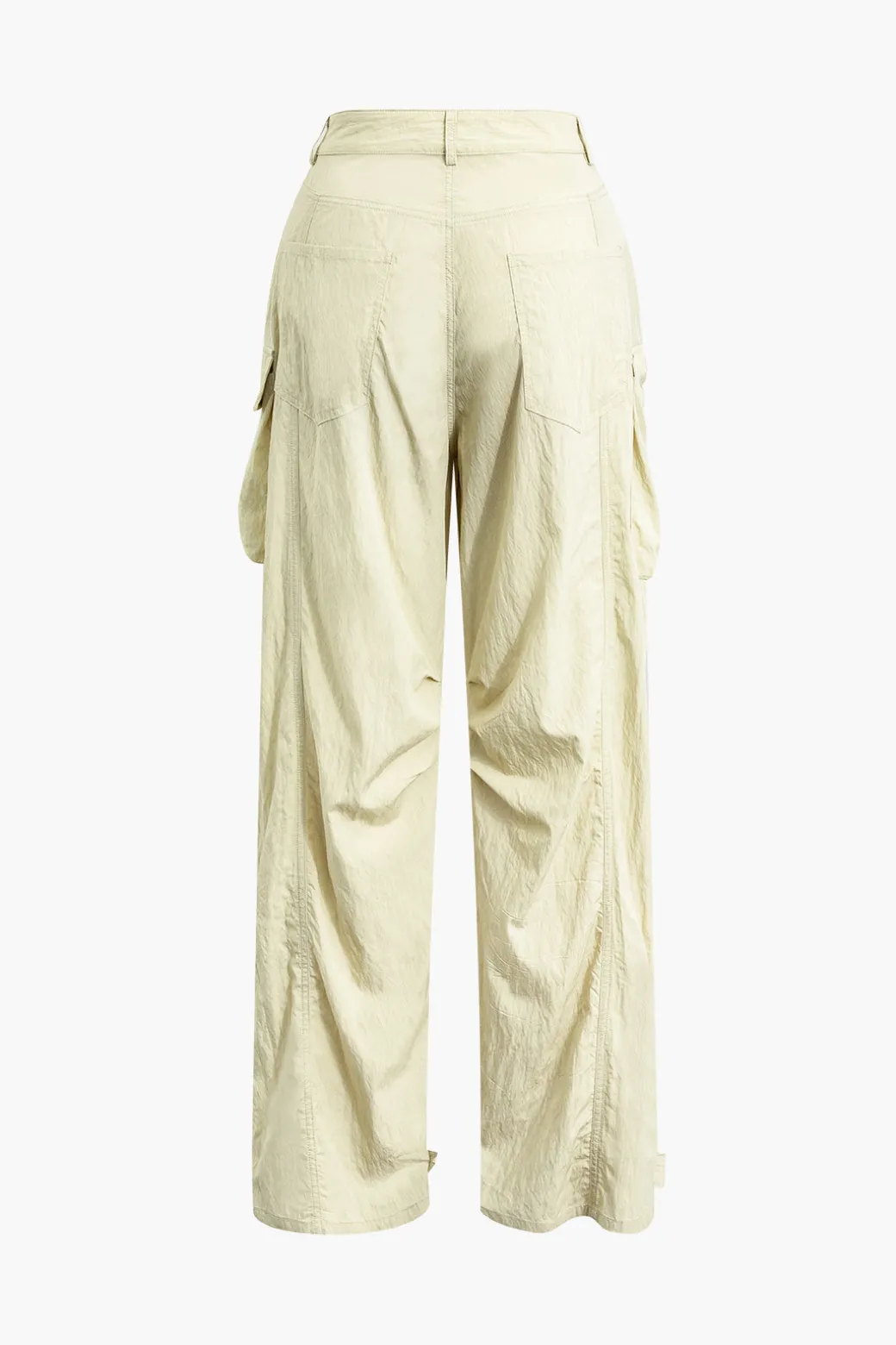 Fashion Flap Pocket Belted Ruched Straight Leg Pants Pants