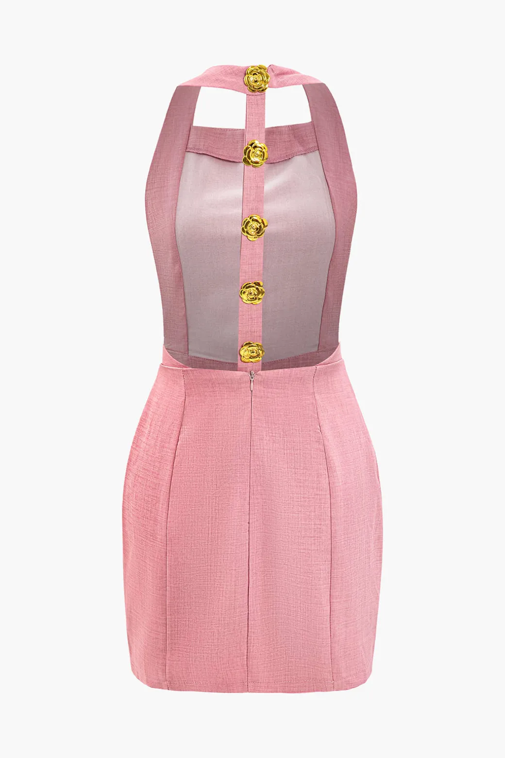 Online Floral Button Halter Neck Backless Mini Dress Mini Dresses