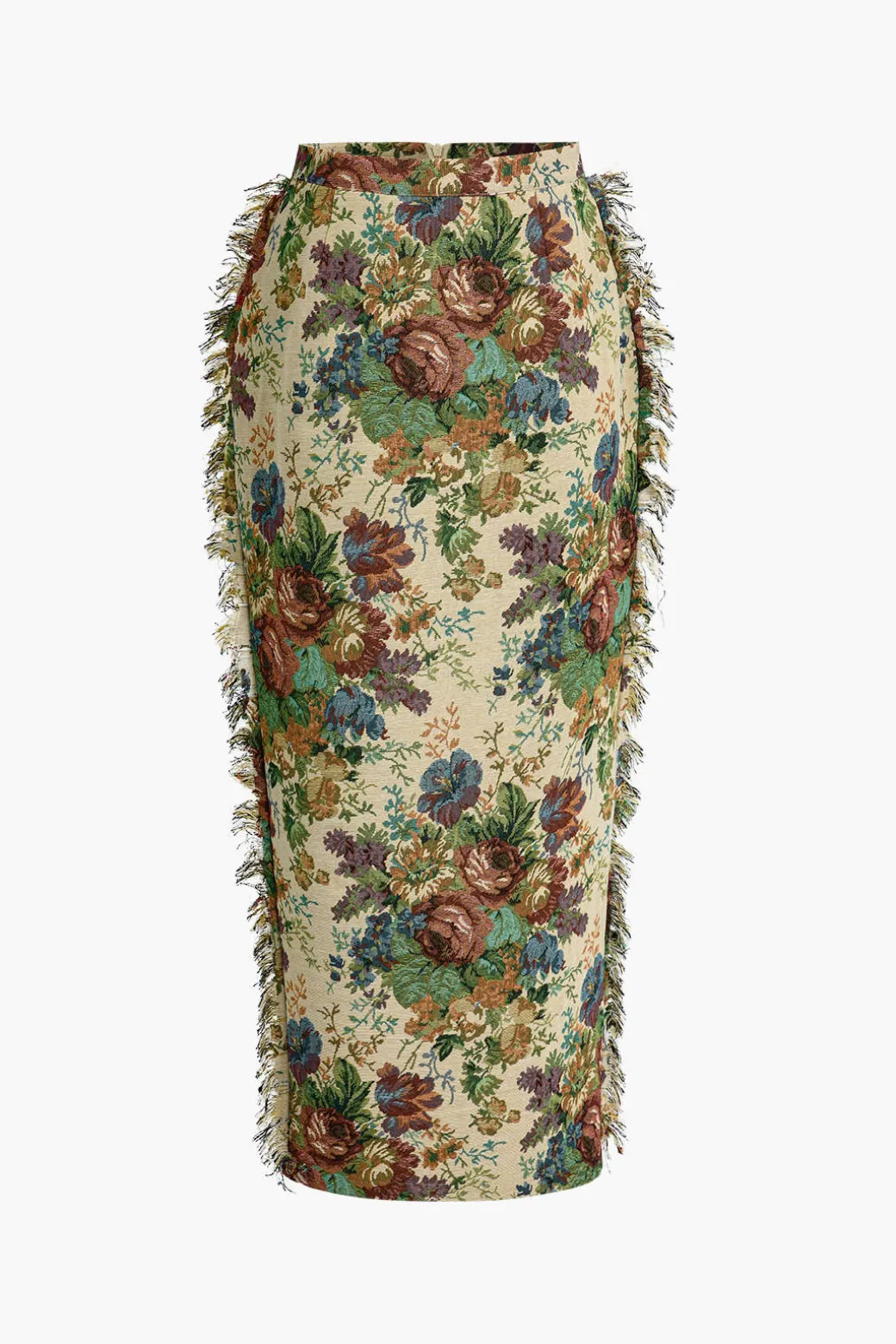 Discount Floral Fringe Zipper Skirt Skirts