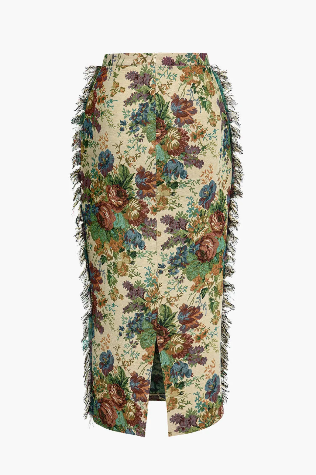 Discount Floral Fringe Zipper Skirt Skirts