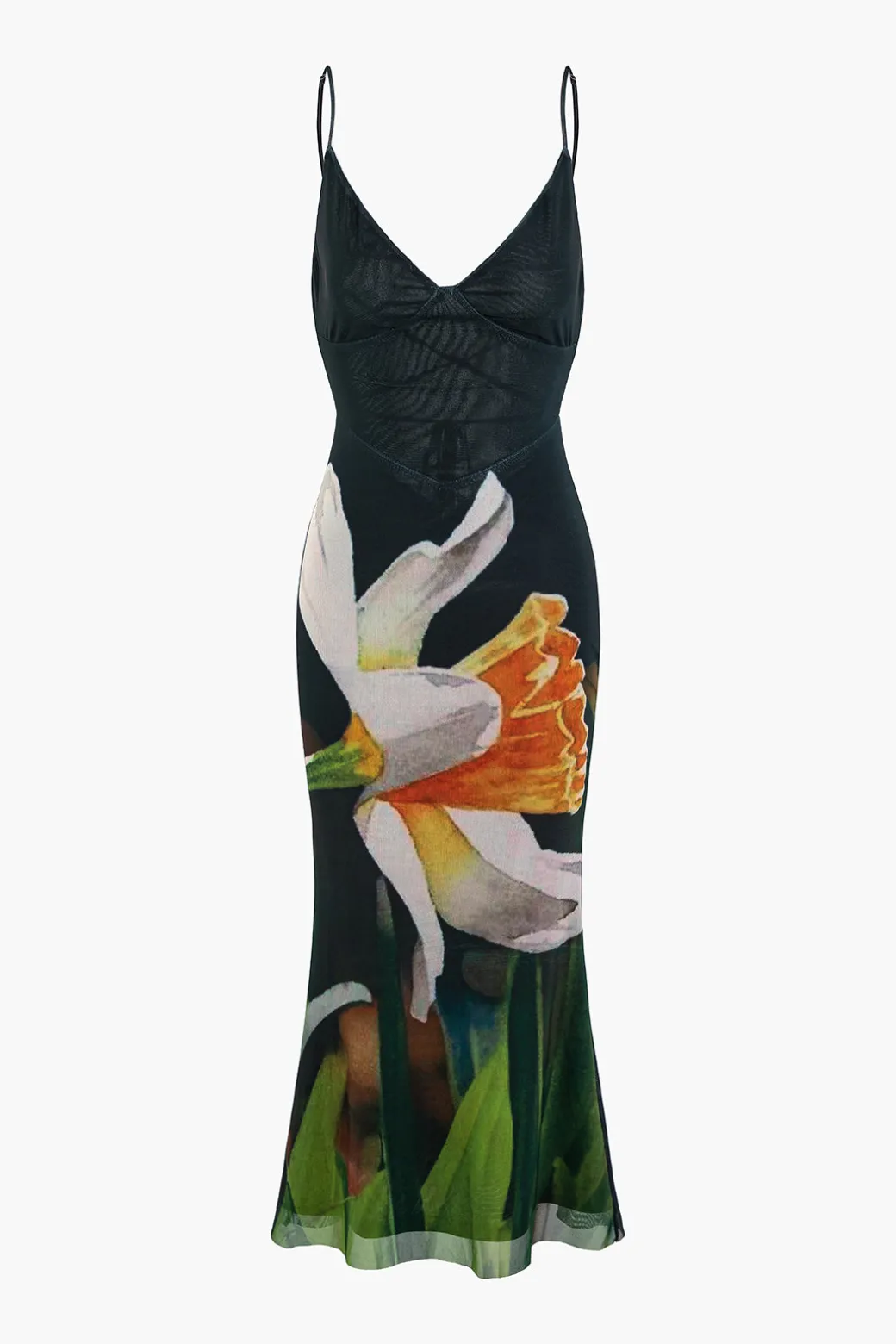 Cheap Floral Print Crisscross Back Mesh Slip Midi Dress Midi Dresses