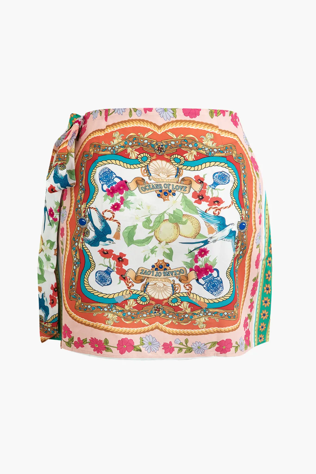 Hot Floral Print Knot Mini Skirt Skirts