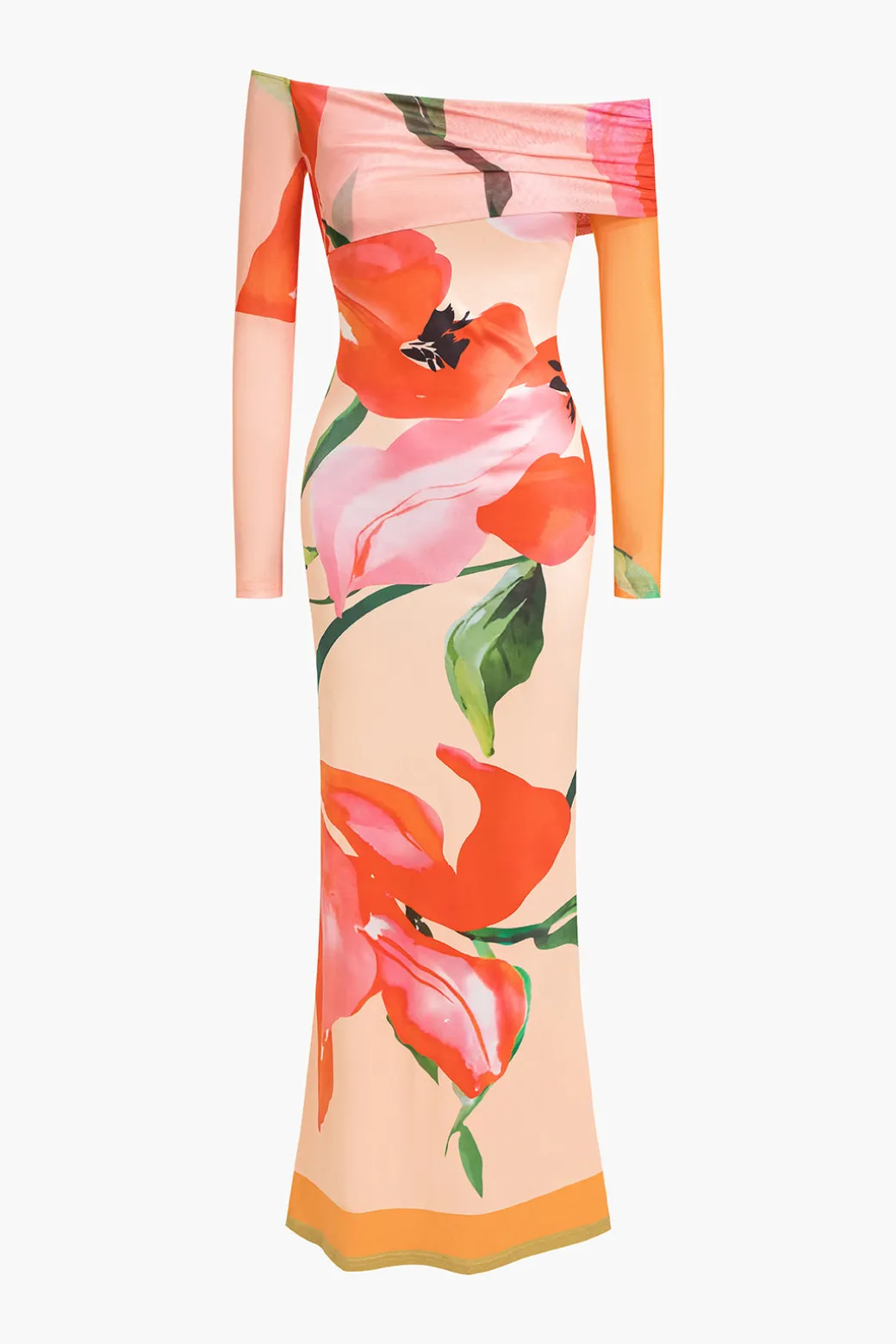 Clearance Floral Print Long Sleeve Off-Shoulder Maxi Dress Long Sleeve Dresses | Maxi Dresses