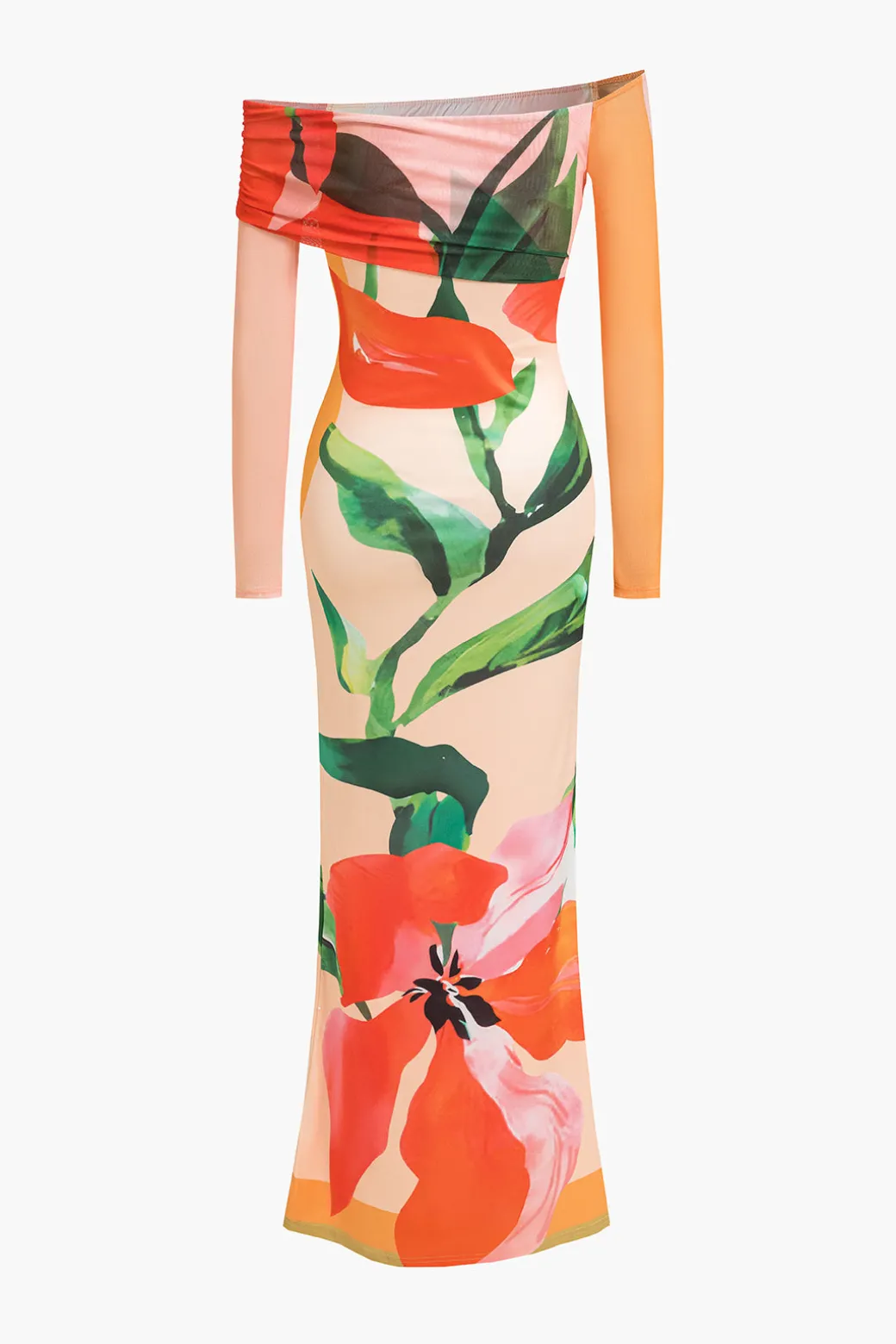 Clearance Floral Print Long Sleeve Off-Shoulder Maxi Dress Long Sleeve Dresses | Maxi Dresses