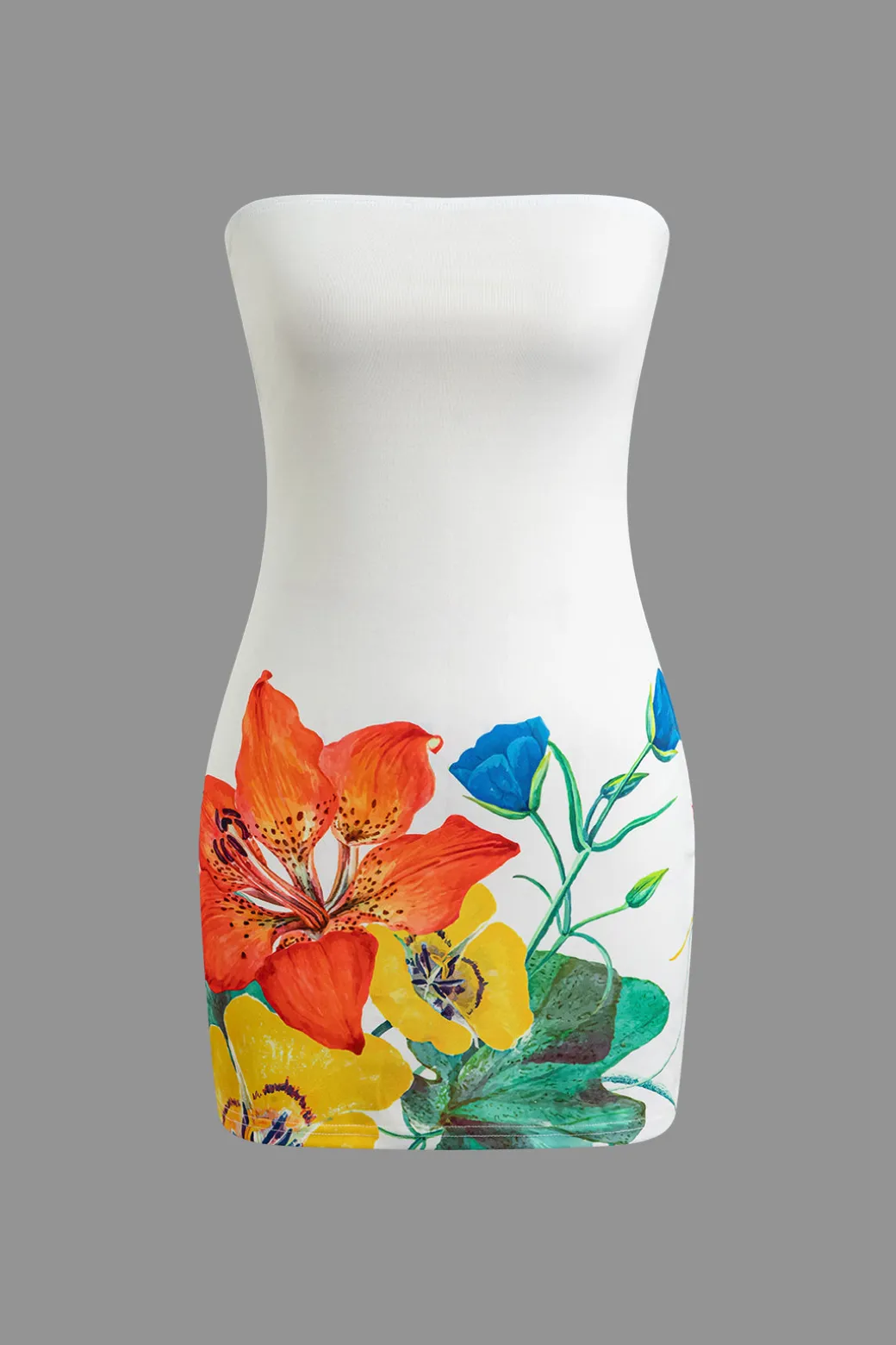 Fashion Floral Print Strapless Mini Dress Mini Dresses