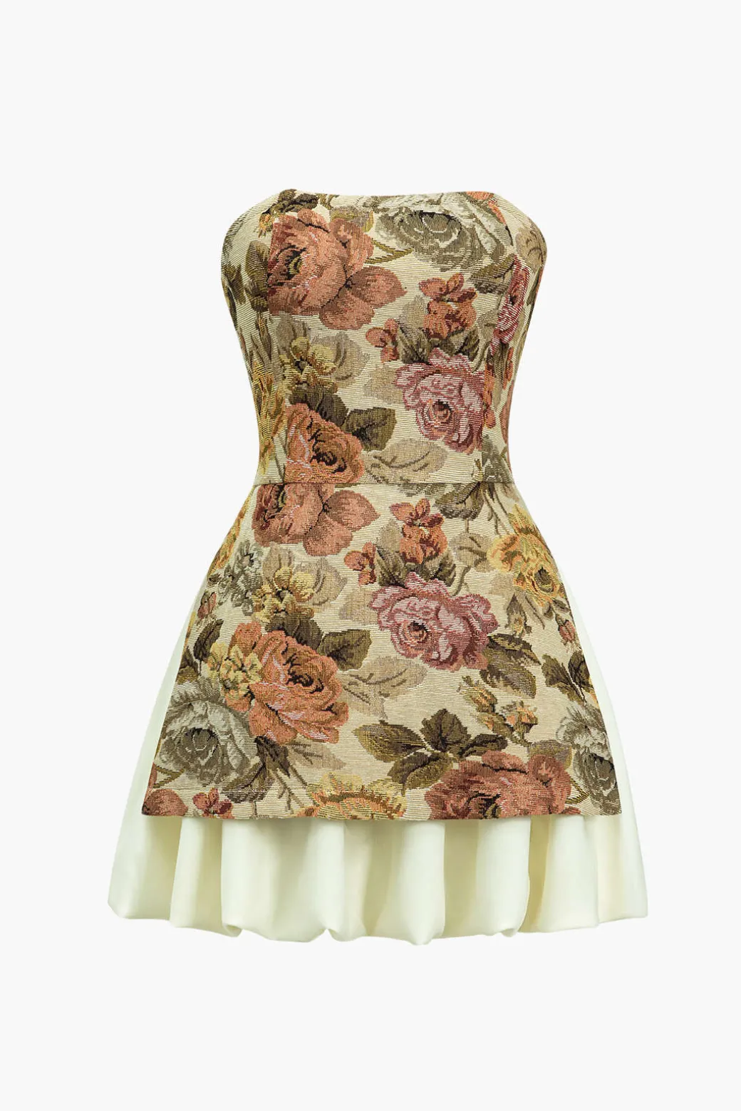New Floral Print Strapless Patchwork Slit Mini Dress Mini Dresses