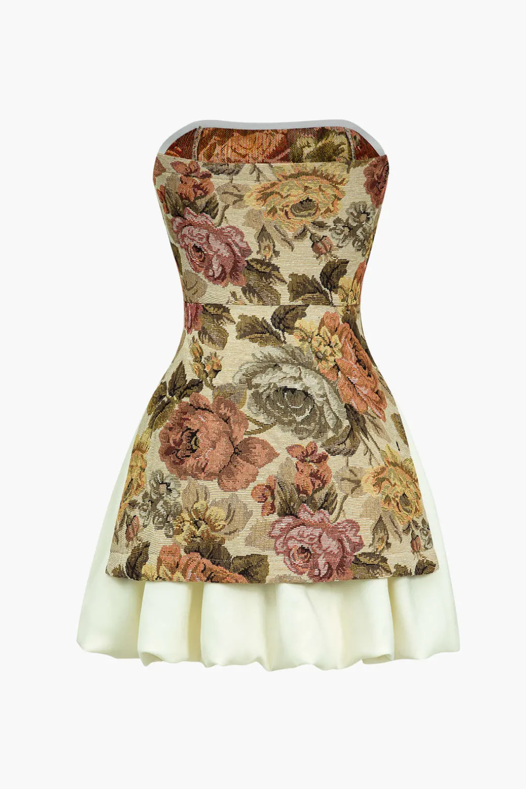 New Floral Print Strapless Patchwork Slit Mini Dress Mini Dresses